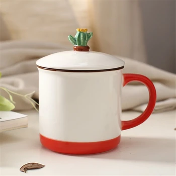

Cactus Ceramic Mug With Lid Red Mug Breakfast Mug Coffee Cup Tea Cup Milk Mug Fashion Personality Creative Couple Ceramic Mug