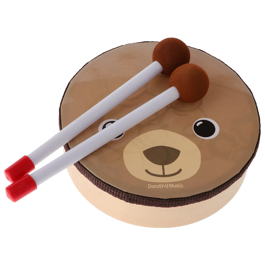 Cartoon Bear Pattern Drum Musical Toy Percussion Musical Instrument with Drum Sticks Mallet for Children Kids Educational Tools musical percussion instruments