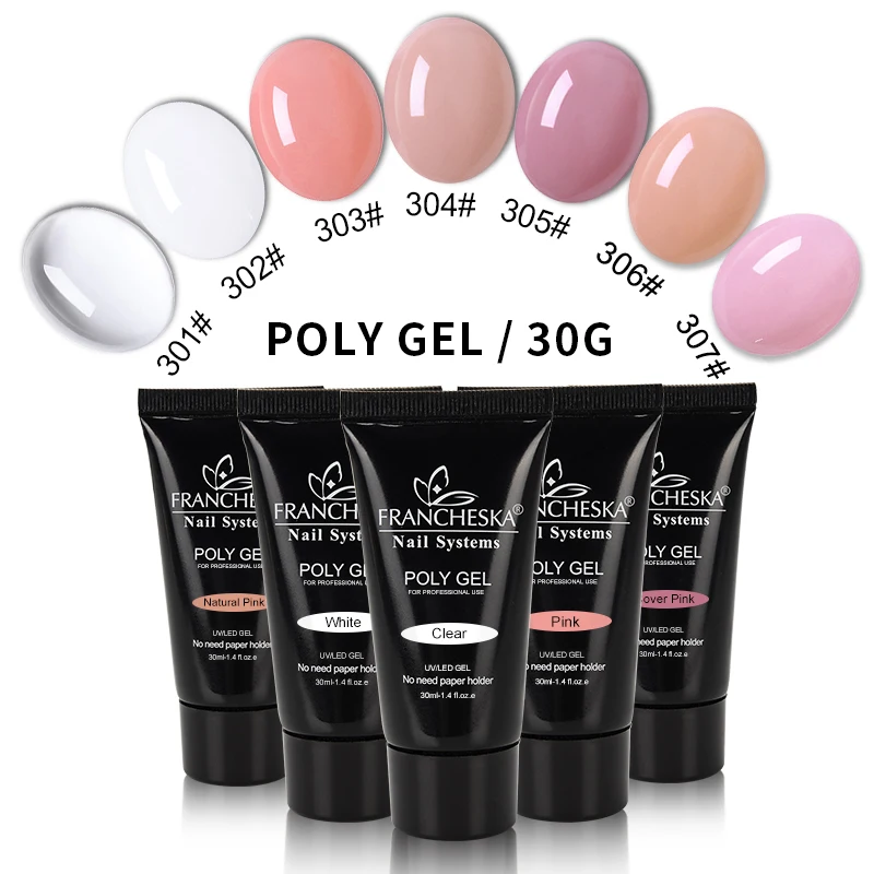 

30ml Polygel Nail Acrylic Poly Gel Builder Gel Tips Enhancement Slip Solution Quick Extension Gel Pink White Clear Crystal 30g