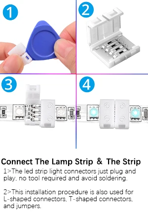 kit de conector de luz led rgb com tira clipes de conexão de tira de led