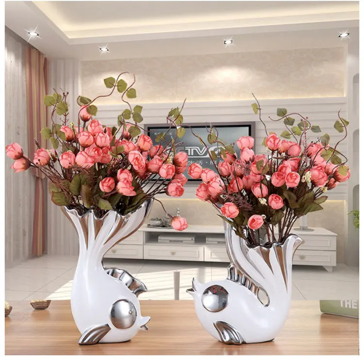 2 шт./компл. Творческий рыбы Форма дизайн цветок декоративная домашняя ваза Керамика ваза мебель для столовой Гостиная ремесло орнамент