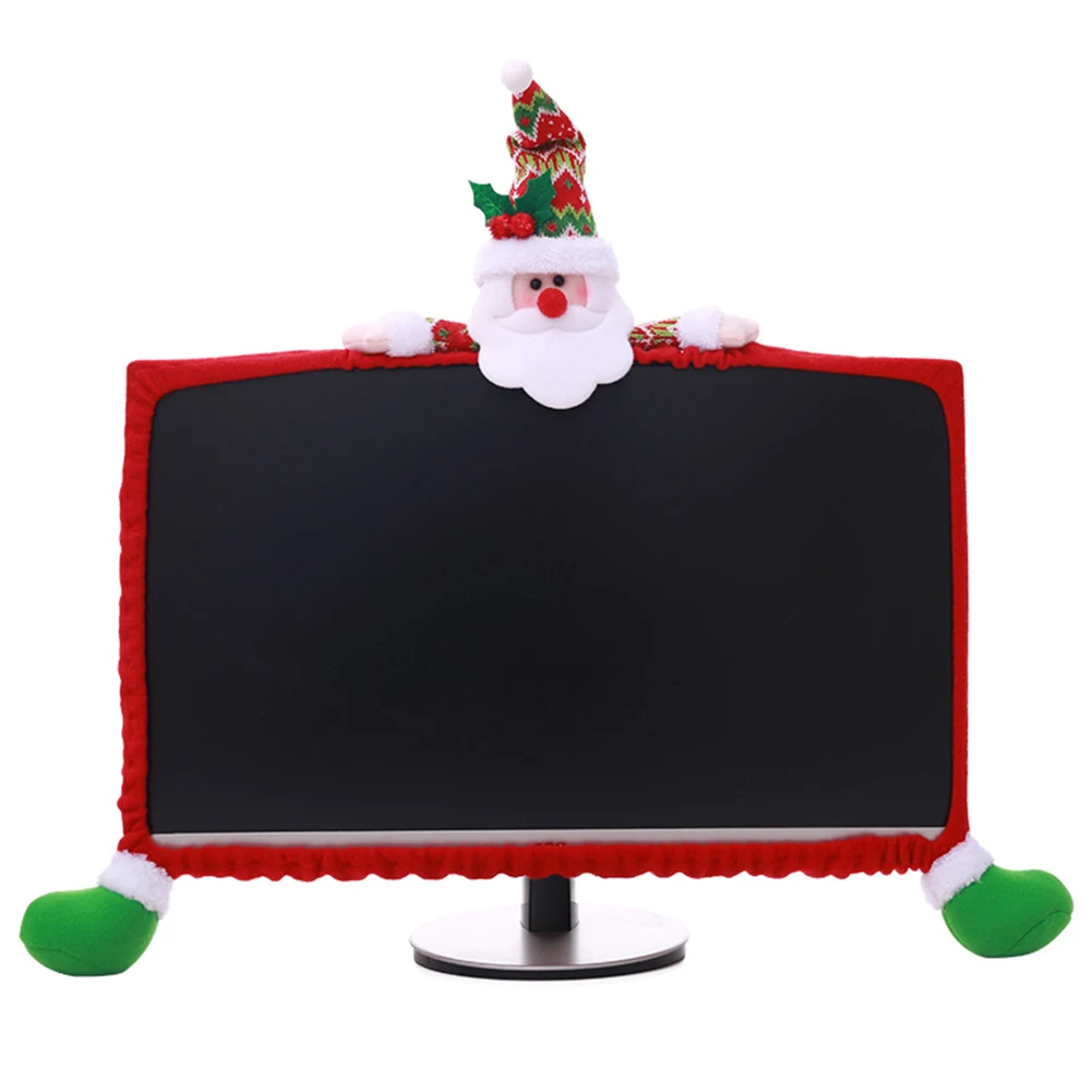 Monitor Decorations Border Santa Claus Accessories Computer Christmas Snowman Cover Screen Home Decor For 19-27inch
