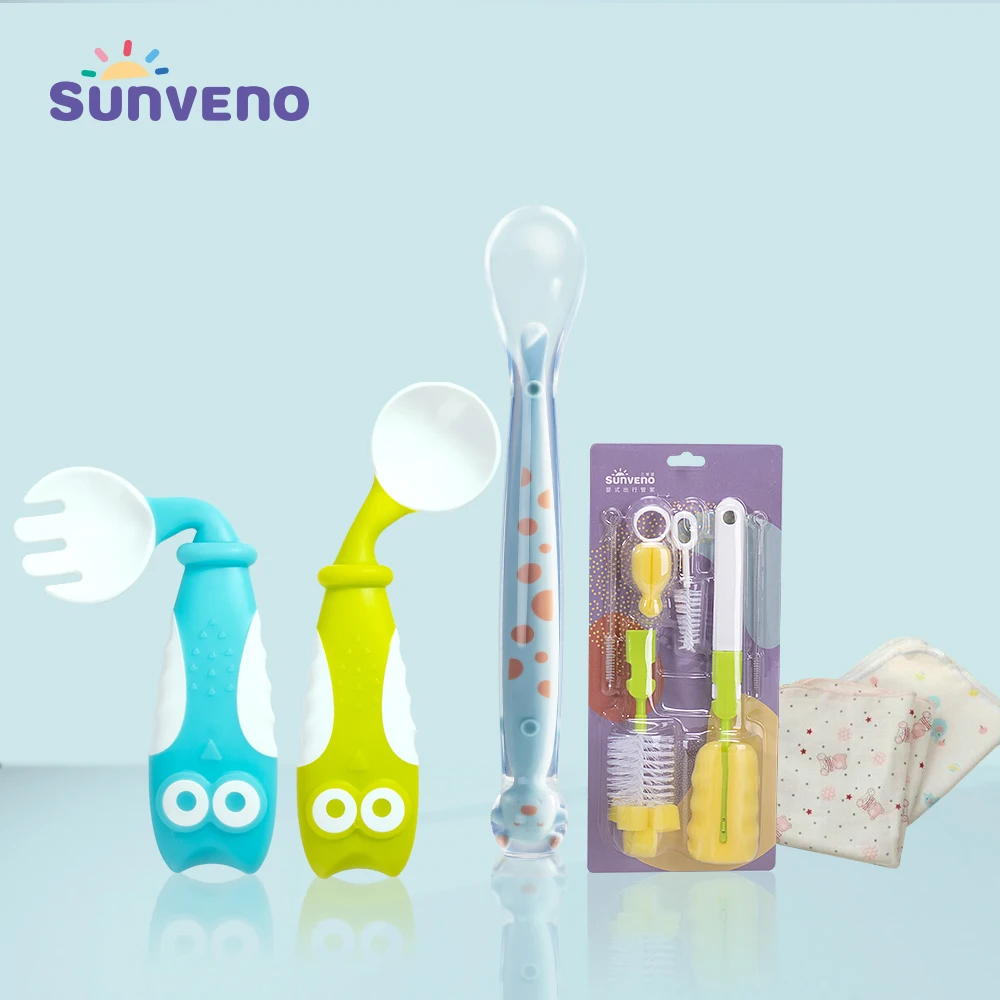 

Sunveno Baby Spoons Feeding Baby Tableware Feeding Spoon Fork Cutlery Newborns Dishes Owl Fork Spoon Set