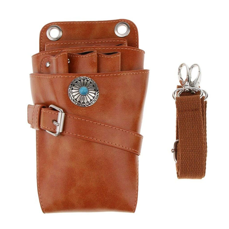 

Brown Leather Scissor Pouch with Belt Hairdressers Hair Stylist Barber Scissors Shear Hairdressing Waist Holder