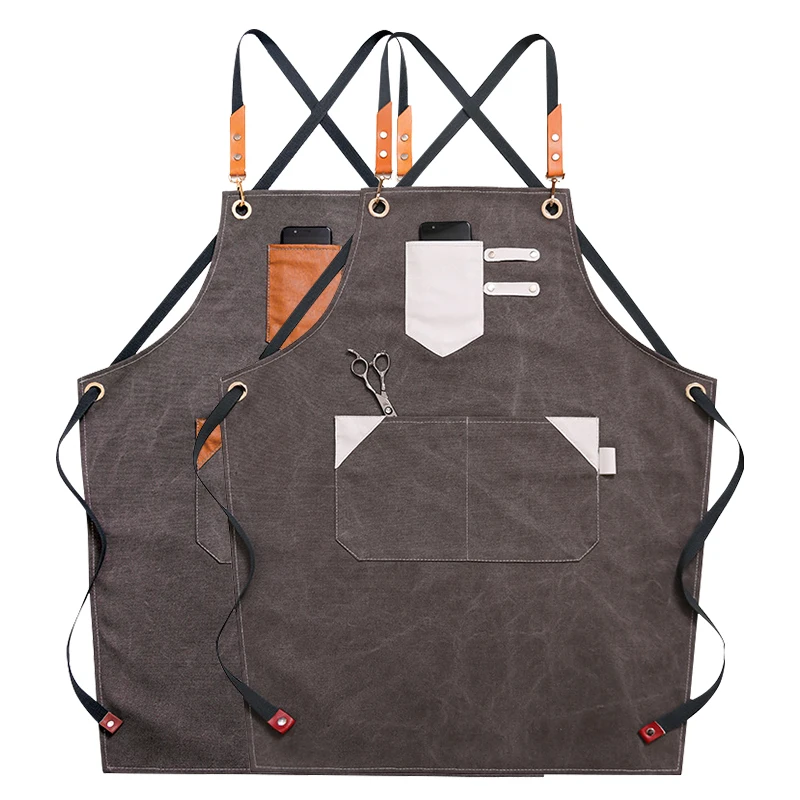 

Unisex Canvas Shop Cooking Baking Accessories House Cleaning Coffee Pinafore Pocket Work Bibs Women Apron Kitchen Accessories