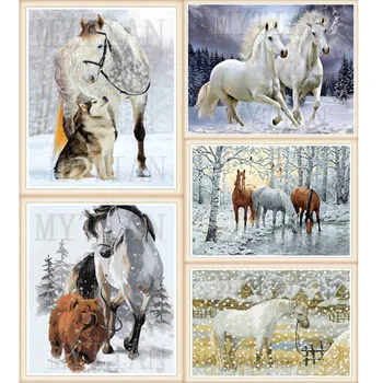

New Diamond Painting Horse Full Square/round Diamond Mosaic dog Diamond Embroidery Cross Stitch Winter Picture Of Rhinestone