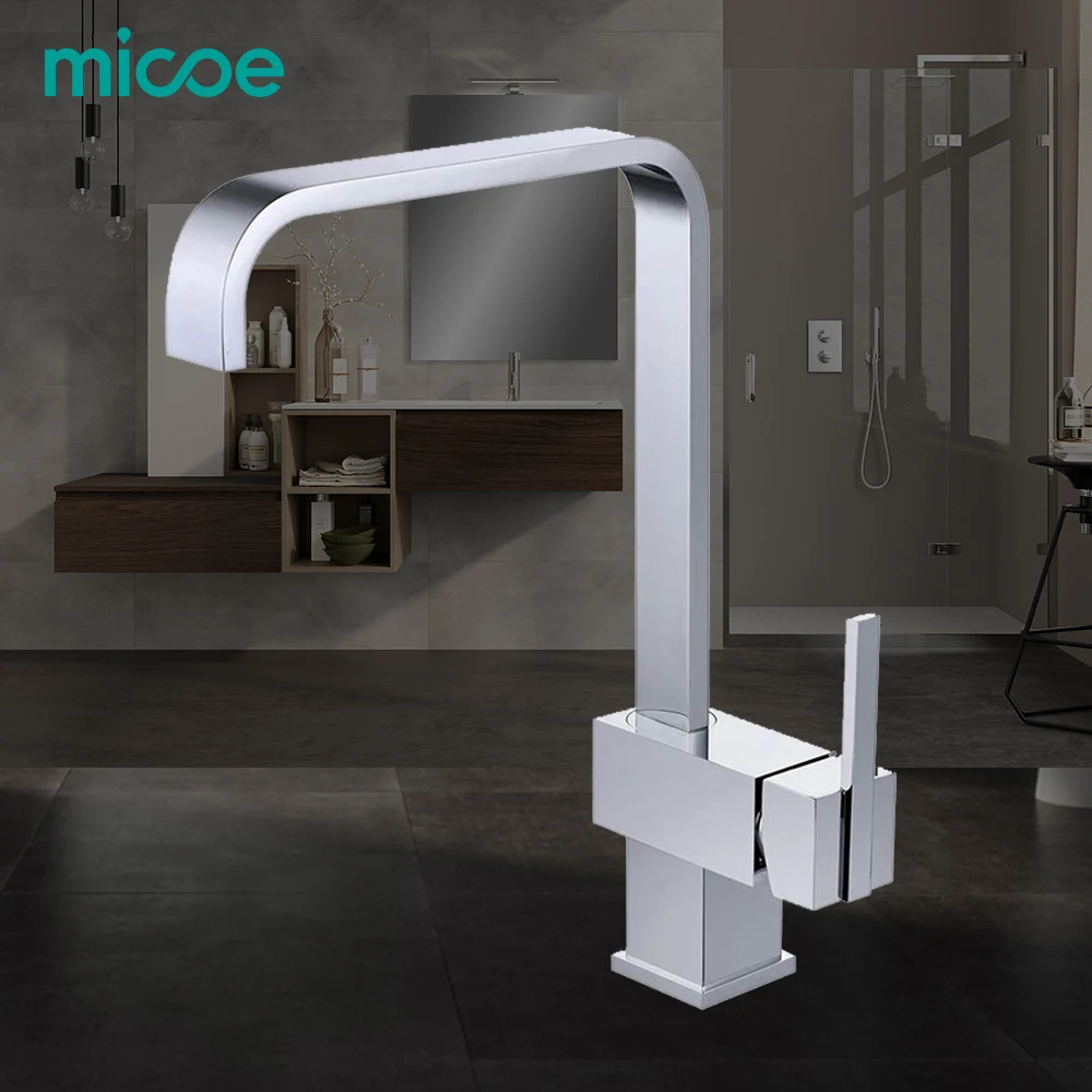 

Kitchen Sink Faucet Deck Mounted Chrome Polished Basin Faucet Hot&Cold Water Swivel Mixer Tap Kitchen Taps
