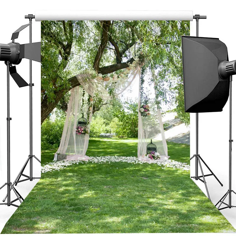 

Green Park White Curtain Wedding Photography Background Birthday Artistic Portrait Photography Backdrops For Photo Studio