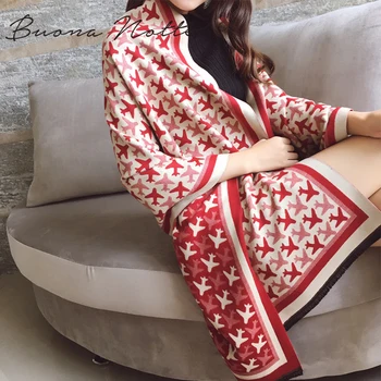 

Women Autumn and Winter High-quality New Aircraft Print Warm Cashmere Scarf Lady Thick Large Shawl Pashmina Wraps