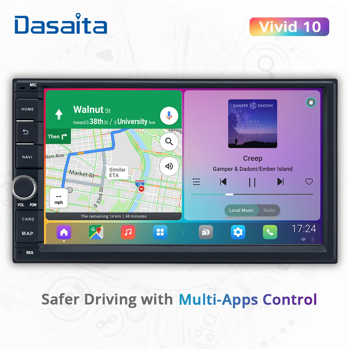 Автомагнитола Dasaita 2 Din сенсорный экран 7 дюймов Android 10 DSP 1024*600 IPS Bluetooth Apple Carplay авто |