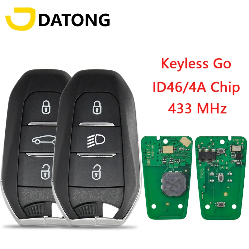 Datong World Car Remote Key For Peugeot 208 308 508 3008 5008 Citroen C3 C5 DS4 DS5 ID46 4A 433MHz Keyless Go Promixity Card | Автомобили