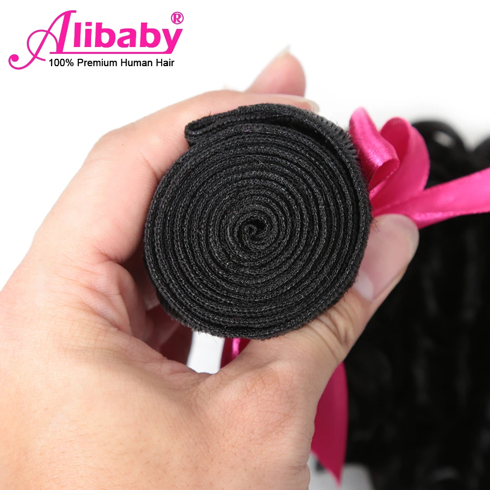 Alibaby, пучки глубоких волн, 4 шт./партия, бразильские пучки для плетения волос, натуральный цвет, 100% человеческие волосы, не волосы remy для