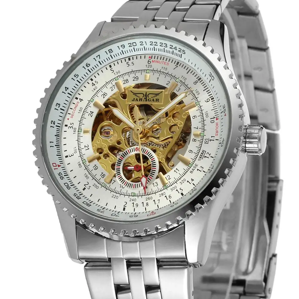 

JARAGAR 2019 Mens Watches Top Brand Luxury Automatic Mechanical Man Watch Skeleton Dial Steel Strap Classic Business Wristwatch