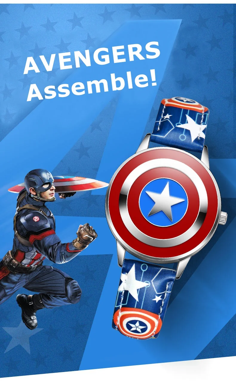 Super Hero Marvel Avengers Captain America Children's Quartz Waterproof Flip Watch Child Leather Watches Iron Men Spider Cool