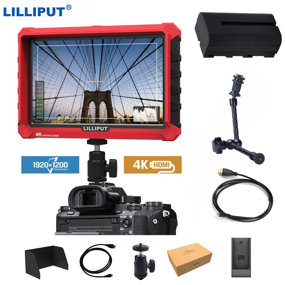 Lilliput A7s 7 inch 1920x1200 HD IPS Screen 500cd/m2 Camera Field Monitor 4K HDMI-compatible Video for DSLR Mirrorless Camera