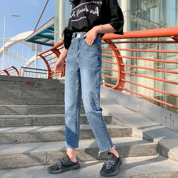 

Spring New Style Large Size High-waisted Father Harlan Jeans Plus-sized Womenswear mm Straight Slimming Capri Baggy Pants 200kg