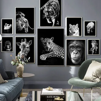 

Lion Tiger Leopard Wolf Elephant Nordic Poster And Print Animal Wall Art Canvas Painting Wall Picture For Living Room Home Decor