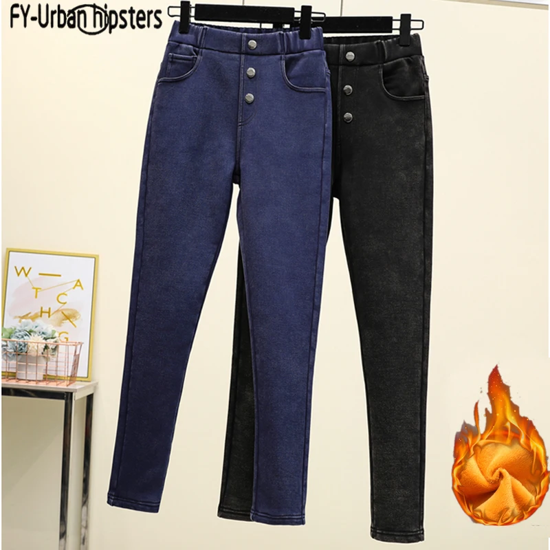 2019 Women Jeans Plus Size Casual high waist summer Autumn Pant Slim Stretch Cotton Denim Trousers for woman Blue black | Женская одежда
