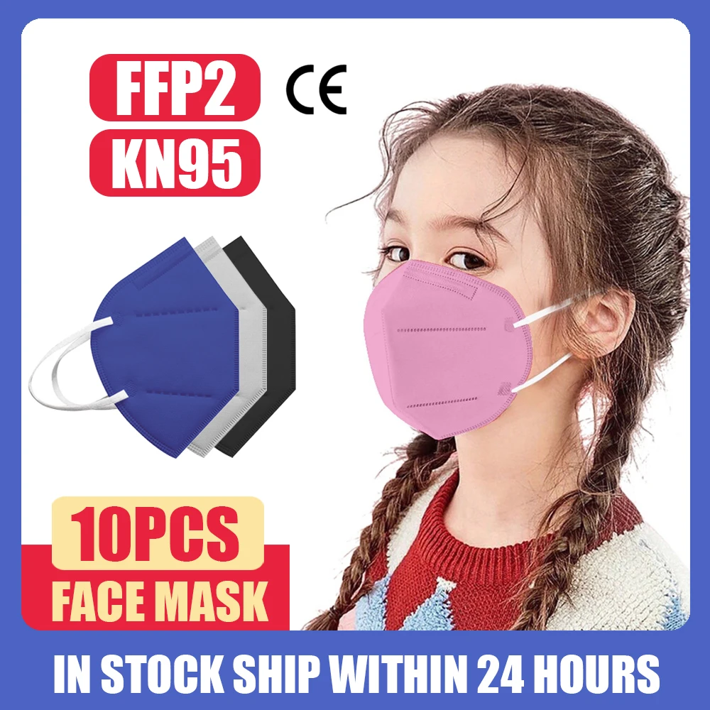 Mascarilla negra para niños FFP2 KN95, Máscara protectora Facial, antipolvo, KN95, 10 Uds.