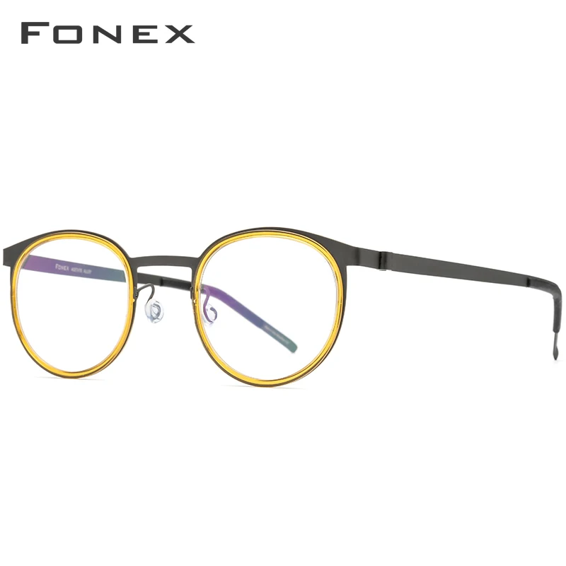 FONEX ацетатная оправа для очков для мужчин и женщин, винтажные круглые оптические оправы для близорукости, оправы для очков по рецепту, Безвинтовые очки 98625 - Цвет оправы: ORANGE
