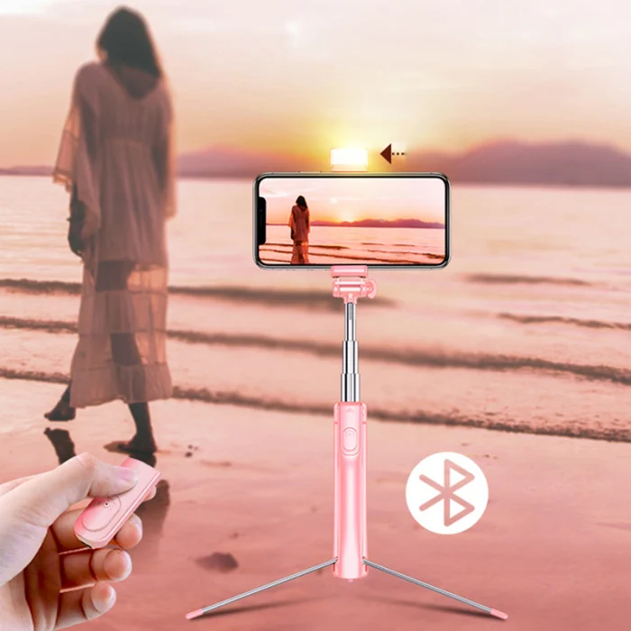 Extendable Selfie Stick Tripod with Bluetooth Remote Shutter Fill Light for iPhone Samsung JR Deals