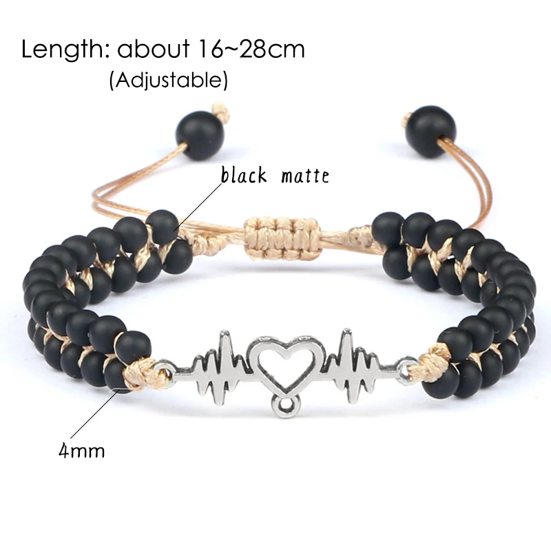 EEG pulsera con abalorios de corazón para mujer, de 4mm, color negro mate, Cuentas pequeñas, cadena trenzada, joyería de la amistad| Pulseras de hilo| - AliExpress