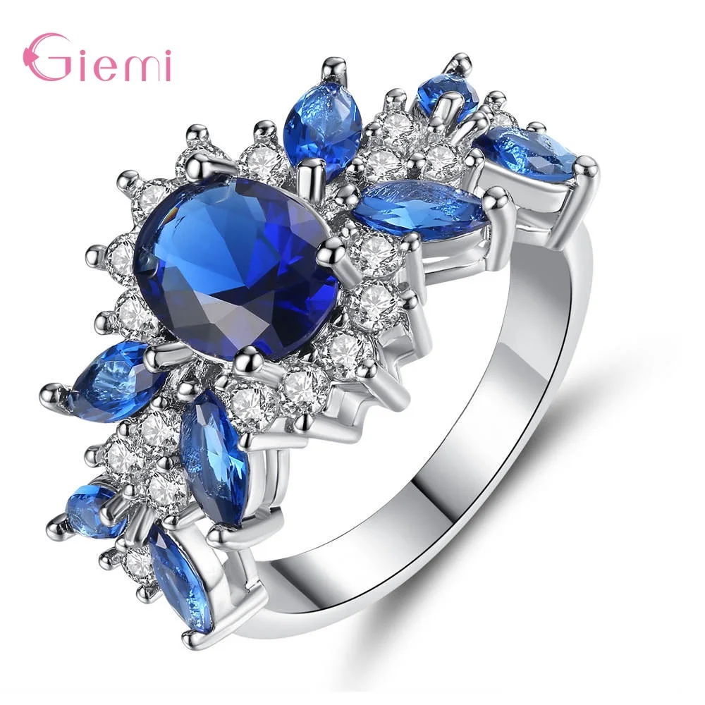 High Quality Korean Round Finger Rings Genuine 925 Sterling Silver Bridal Rings New Trendy Female Crystal Rings Jewelry Gift