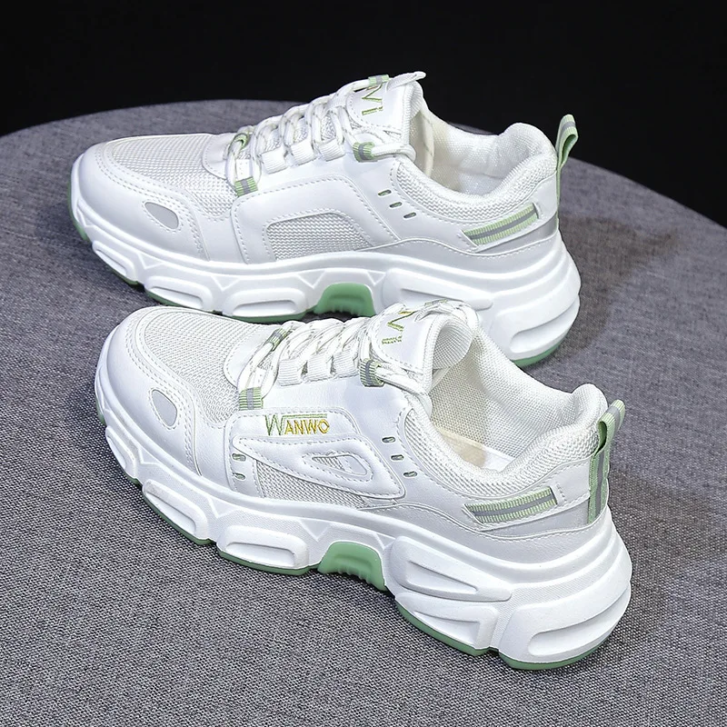 

Genuine Leather Women's Platform Sneakers 2020 Fashion Women Mesh Breathable Chunky Shoes Ladies Trainers Footwear