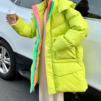 

Winter Jacket Women Coat Hooded parkas Pocket 2019 New women's jacket bright colors Outerwear Female plus Size Winter coats MY21