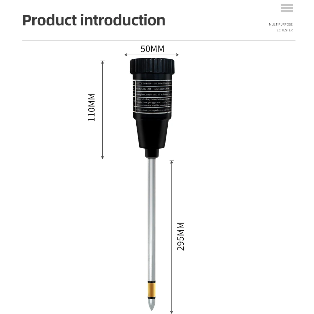 Soil pH & Moisture Tester with 295mm Long Metal Probe Waterproof Soil Tester Kit Tools for Garden Flower Farm soil moisture sensor soil tester