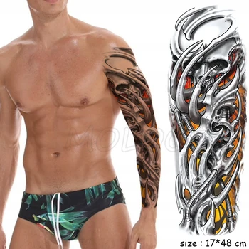 

Full Arm Waterproof Temporary Tattoo Sticker skull bone mechanical claw Fake Tatoo Stickers Flash Tatto body art To Man Woman