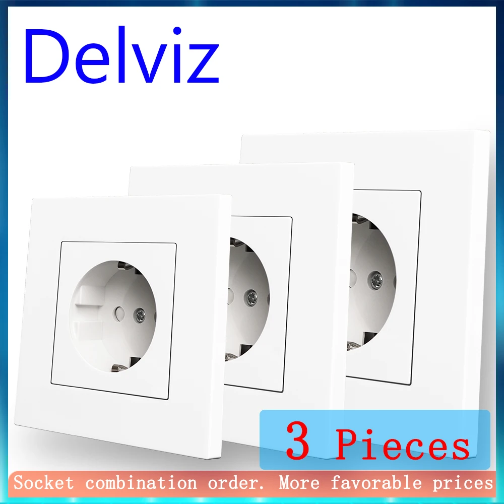 Delviz EU Standard Socket, Household Embedded jack,86mm*86mm,High quality PC material, AC 110V-250V, White 16A Wall Power Outlet