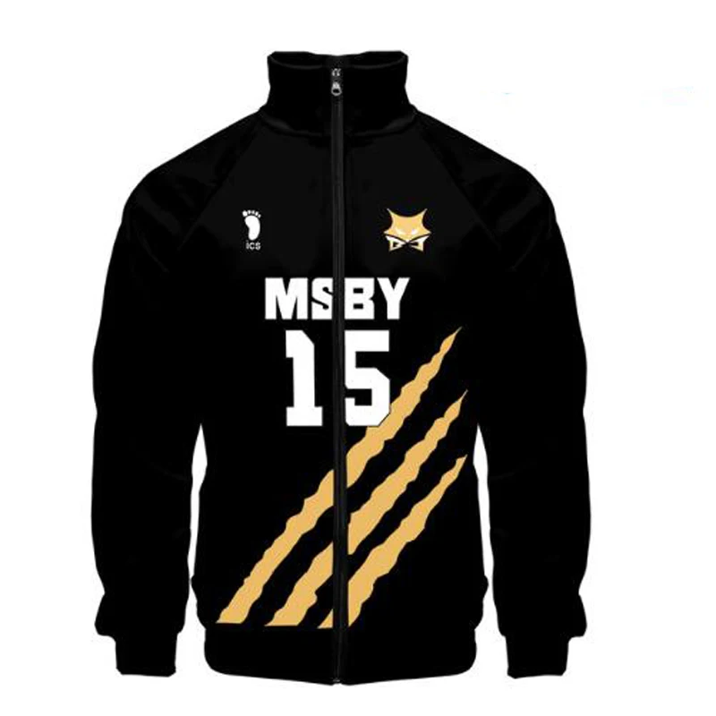 

Haikyuu Cosplay Costume MSBY Black Jackals 3D Print Baseball Jacket School Uniform Stand Collar Zipper Jacket Male Tracksuits