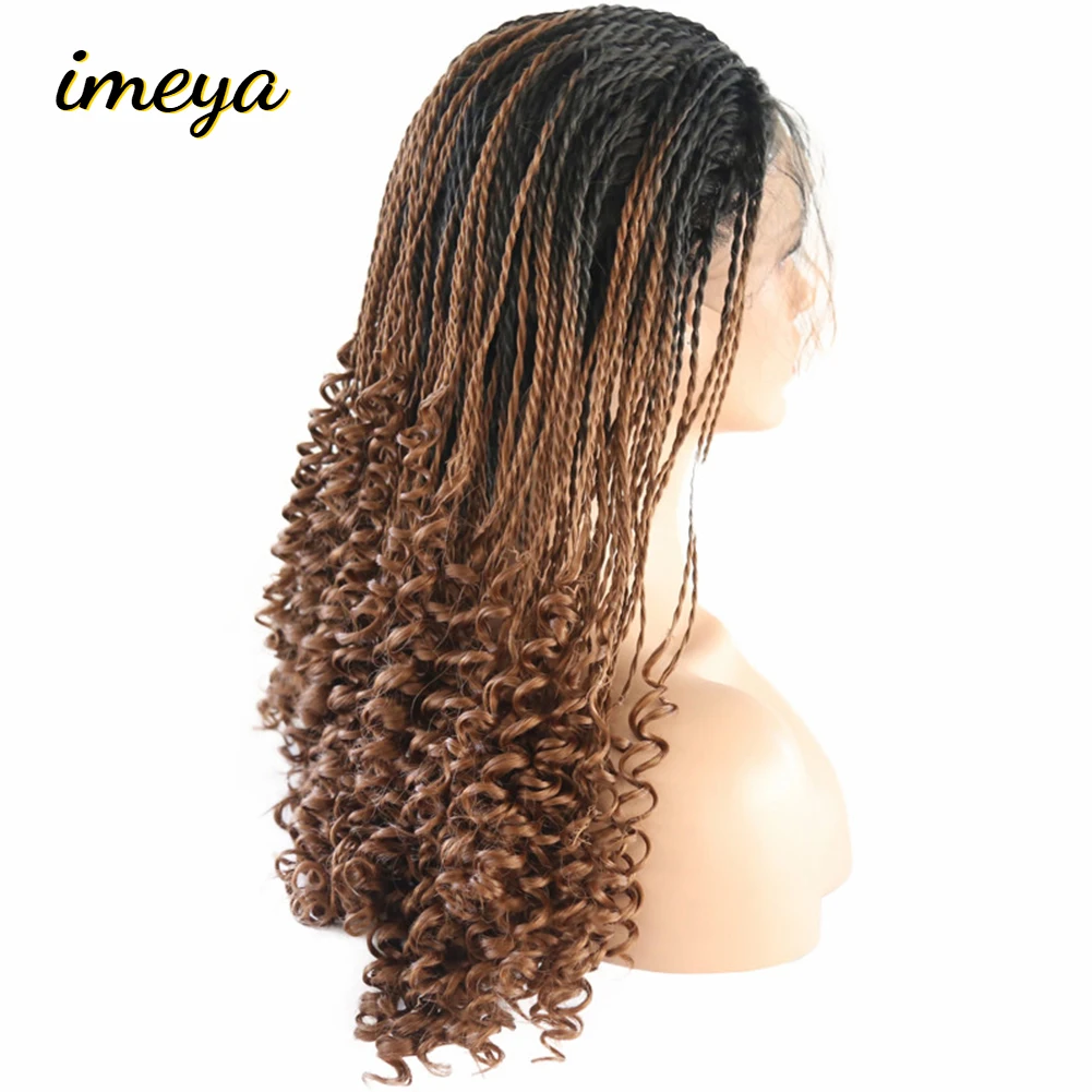 Imeya Ombre цвет синтетического кружева спереди 2x Твист коса Парики с детскими волосами Омбре коричневый парики для женщин