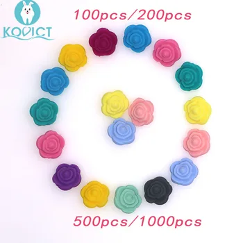 

kovict 100/200/500/1000Pcs 20mm Silicone Beads Mini Rose Baby Chewing Silicone Beads Food Grade For Necklace Chewable Toys