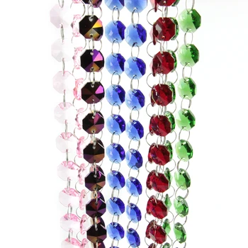 

40/500 Meters Mixed Colors Crystal Octagon Beads Strands Glass Chain Window Door Curtain For Sale