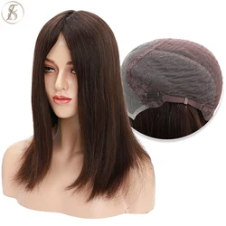 TESS Natural Hair Wig 100% Remy Hair 12x12cm Swiss Lace Front Human Hair Wigs 18inches Medium Brown 150% 190g Thick Women Wig