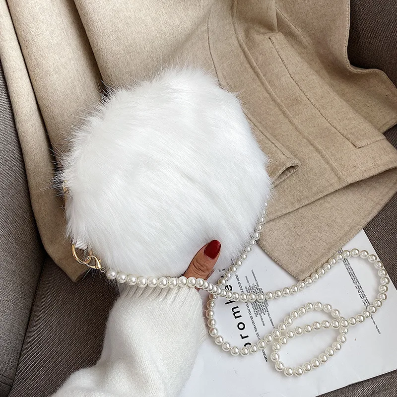 

New Style Korean-style Hand Warmer WOMEN'S Bag Fashion Pearl Fur Clothing Fluffy Shoulder Bag Versatile Solid Color INS Online C