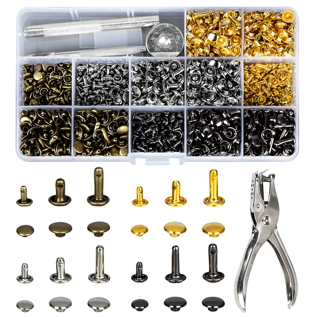 200 Set Leather Rivets Double Cap Rivet Tubular Metal Studs with Punch  Pliers Fixing Tools for DIY Leather Craft Rivets Rep Set - AliExpress