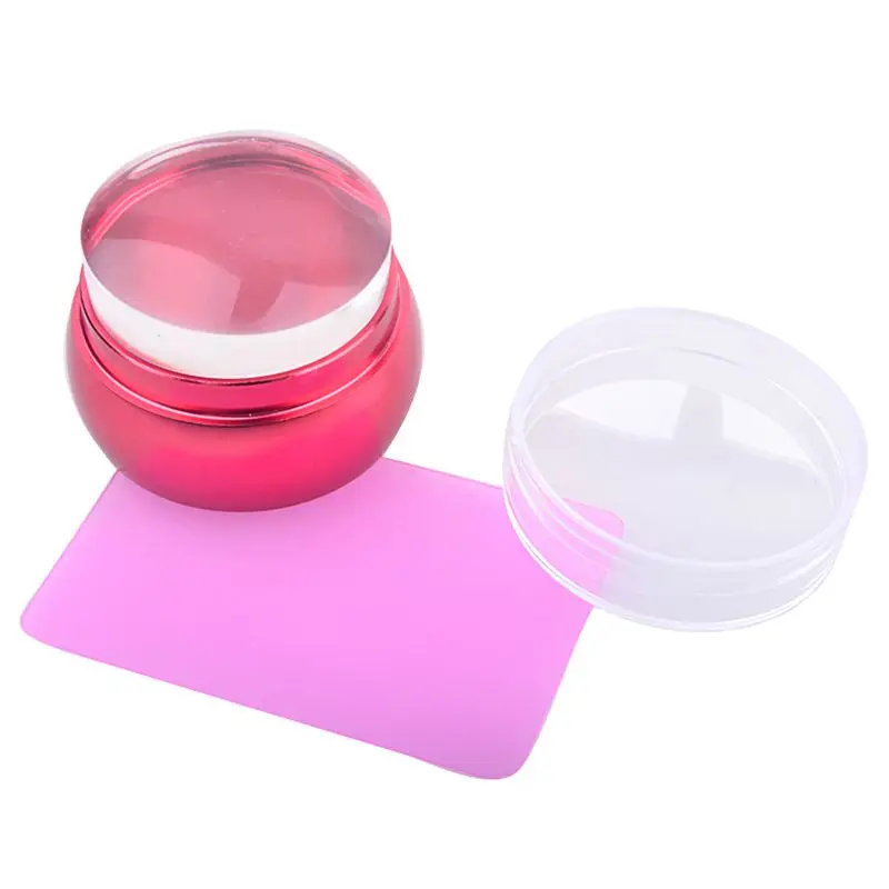 

1 Set Chessman Shape Nail Stamping Stamper Pink Transparent Silicone Nail Art Seal With Scraper Polish Print Transfer Diy Kit