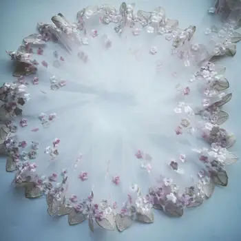 

2yards Pink Gold Flower Colored Organza Net Yarn Embroidery Children's Clothing Women's Dress Lace Accessories Trimming DIY 22CM