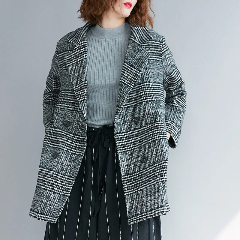 

2019 Autumn And Winter Fat Mm Woolen Cloth Mid-length Korean-style Suit Jacket