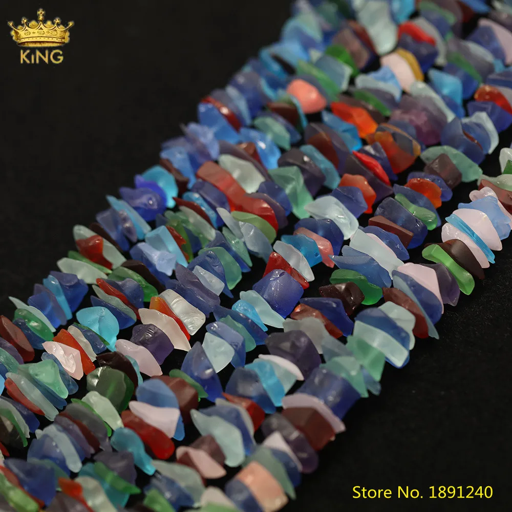 15.5Inch/Strand Natural Rainbow Color Matted Glass Nugget Chip Loose Beads Pendant Jewelry Drilled Charms For Necklace DIY | Украшения и