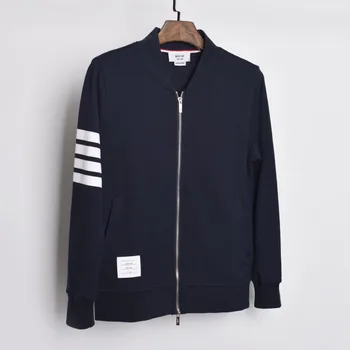 

2020 Fashion TB THOM Brand Spring Autumn hooded Sweatershirts Cotton Jacket Men V-Neck Solid Clothin Male Casual Sportswear Coat