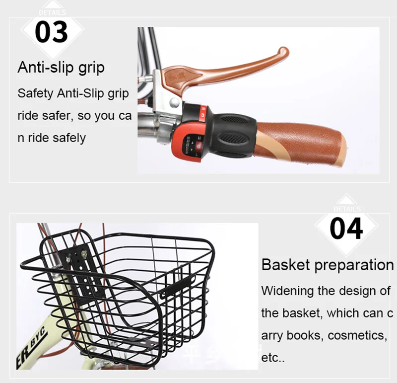 24-Inch Adult Bicycle Men And Women Variable Speed Commuter Bike City Retro Portable Step Princess Student