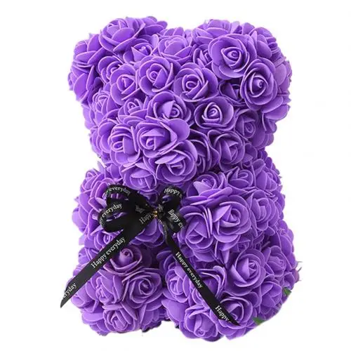 25cm Romantic Simulation Rose Flower Foam Bear Shape Doll Valentines Day Birthday Xmas Gift Home Decoration - Цвет: Фиолетовый