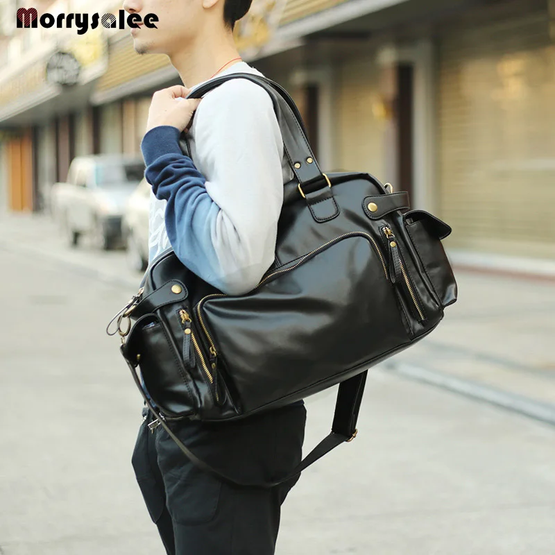 New Shoulder Bag PU Leather Men Bag Shoulder Messenger Bags Men Handbag Large Capacity Travel Bags Solid Square Style