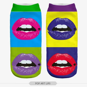 

Art Colorful Socks Women 3D Lips Printing Straight Socks Femma European And American Fashion Nude Socks Ladies Boat Socks Street