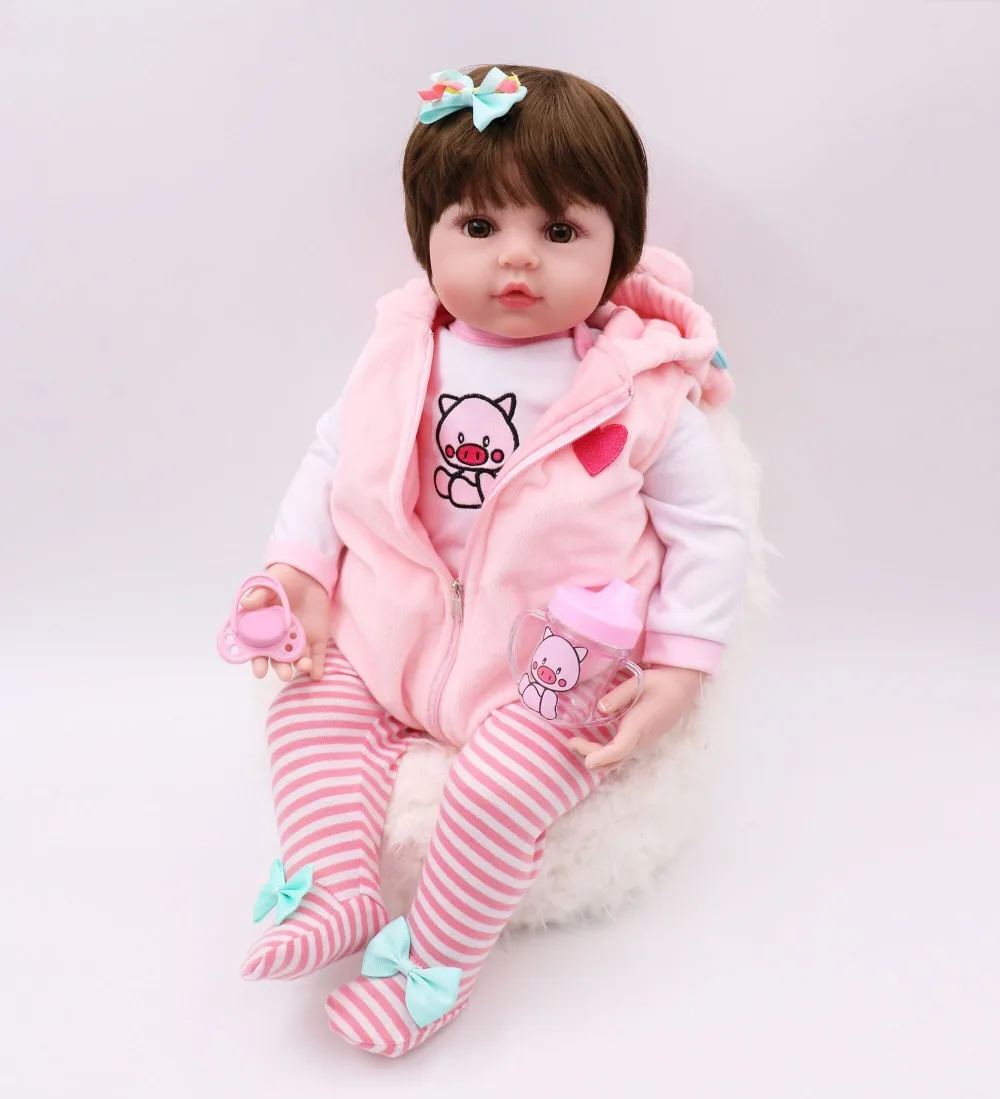 premie baby size 48CM full body silicone pink pig dress set bebe doll reborn doll water proof bath doll toy Christmas Gfit