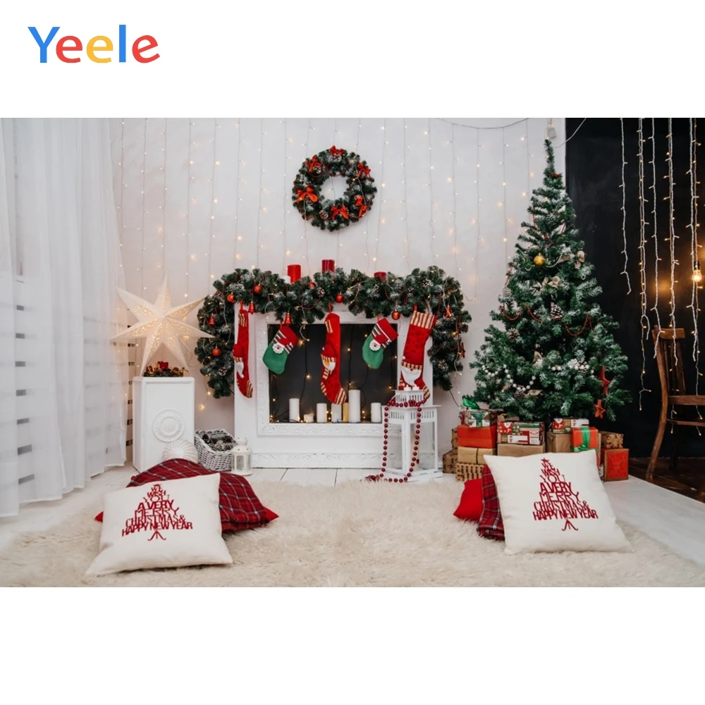 

Yeele Christmas Tree Stocking Crown Light Star Pillow Candle Photography Backgrounds Photographic Backdrops for Photo Studio